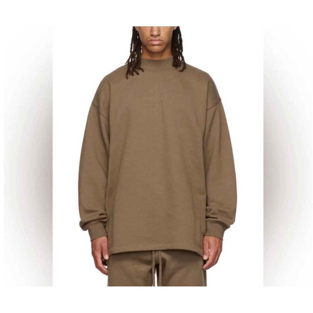 Fear of God Essentials Mock Neck Relaxed Sweatshirt Brown Tan XS Oversized